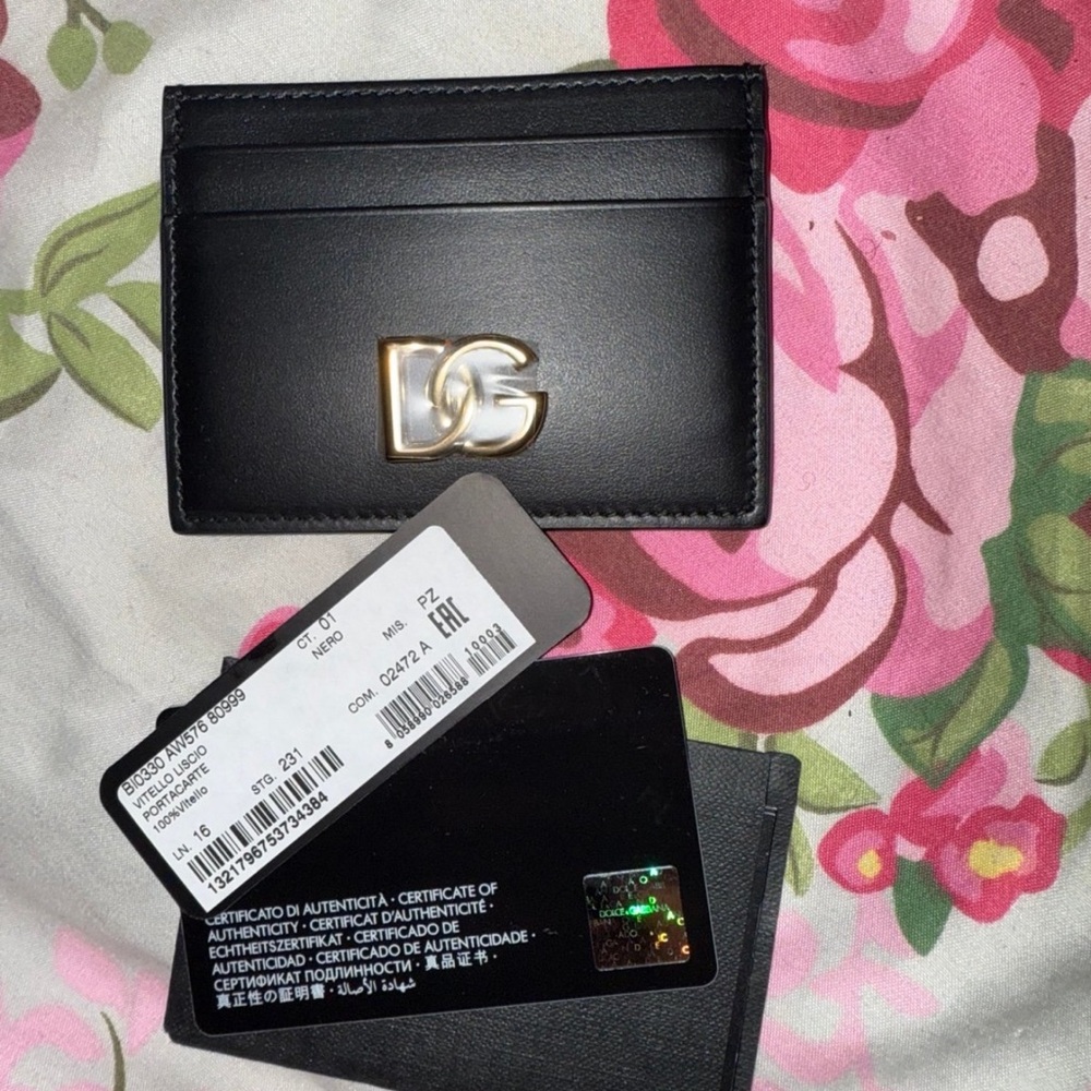Dolce & Gabbana Black Leather Card Holder with Gold Logo